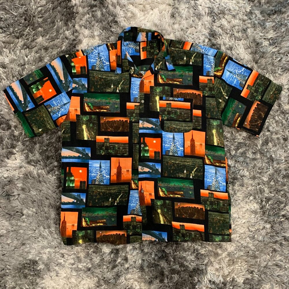 LA Gate Sports Wear Shirt Mens XXL, LA City all around Print Short Sleeve Button